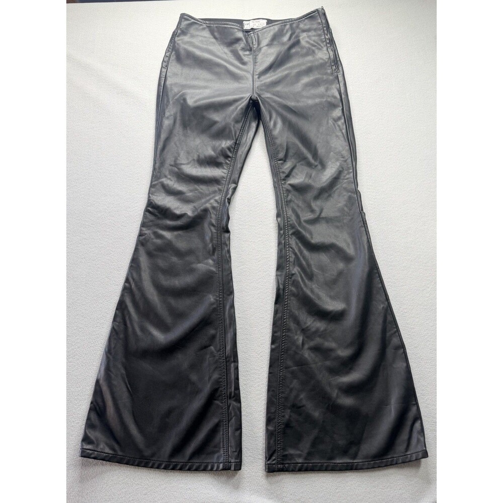 Free People Vegan Leather Flare Pants Black High Rise Women Size 29